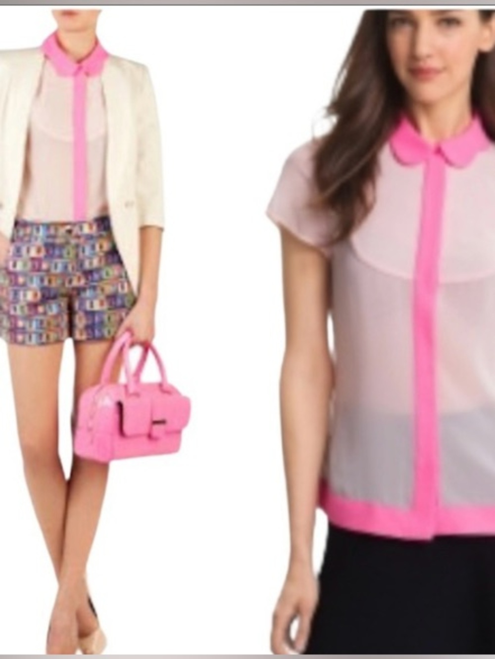 Ted Baker Sheer Pink Blouse with Hot Pink Trim